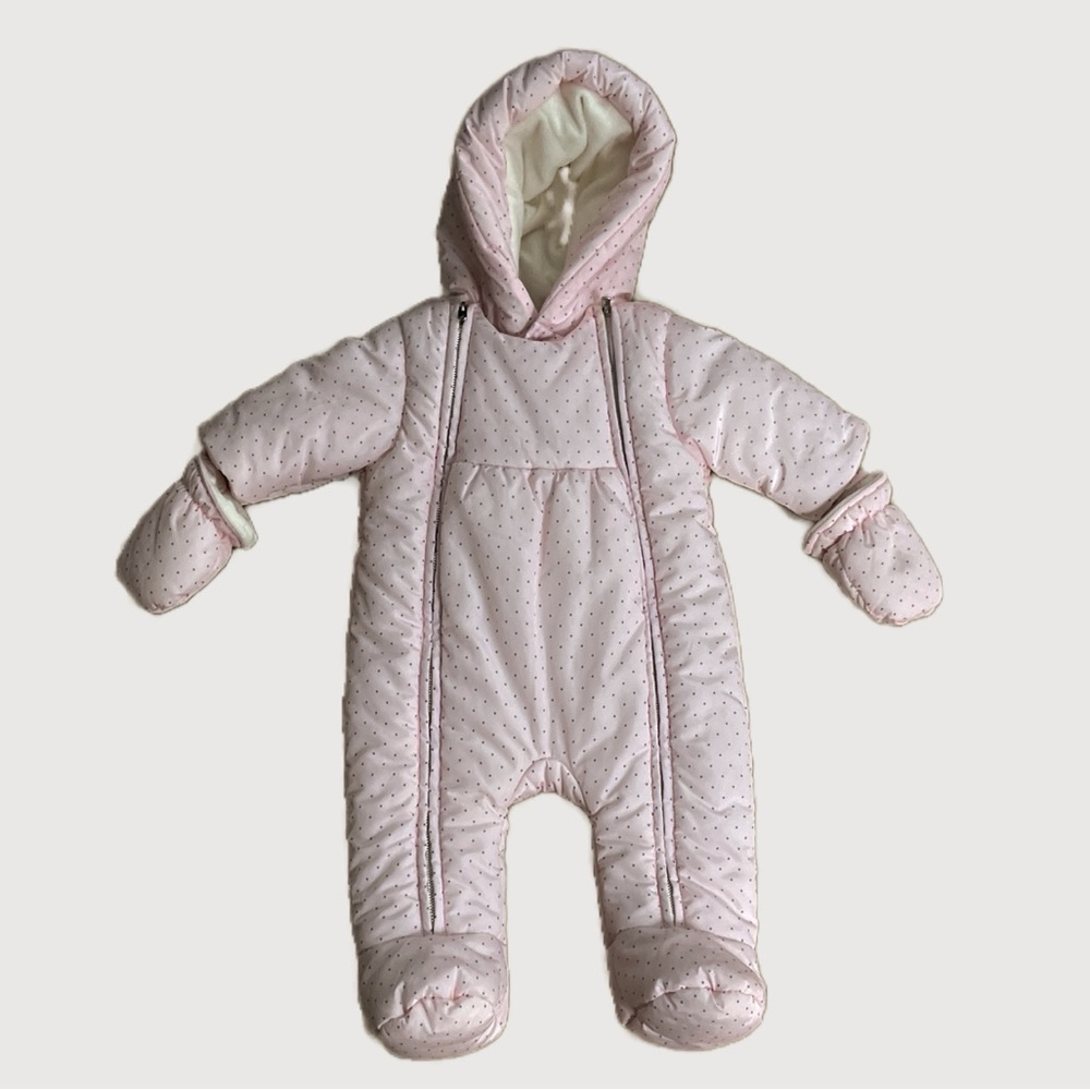 jacadi Paris Infant Baby Girl Snowsuit‎ Size 6 Months Light Pink Polka Dots